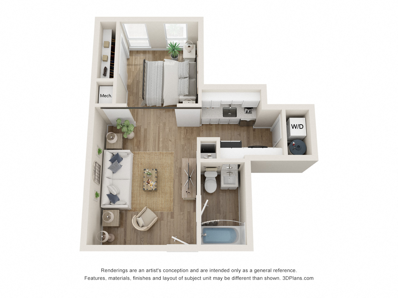 Floor plan for studio, 576 sqft